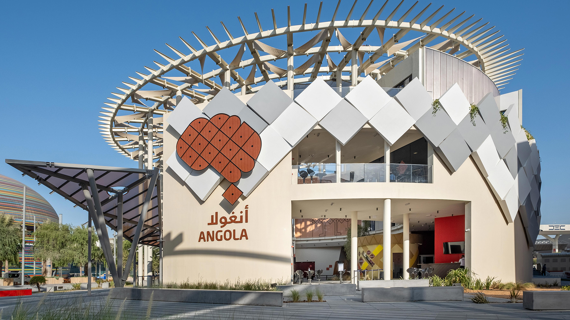 Angola Pavilion at Expo City Dubai featuring pavilion construction, civil works, MEP services, interior fit-out, and interactive experiential digital media by ARCO Group