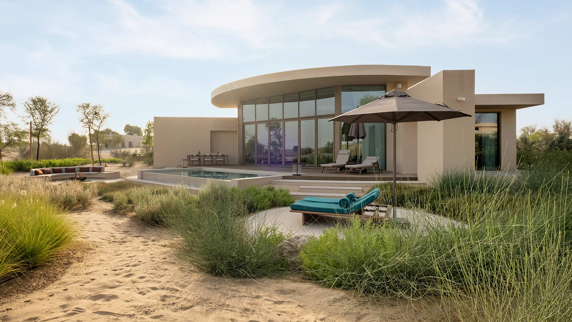Bab Al Shams Desert Resort Dubai luxury hospitality interior fit-out, outdoor pool fitout, MEP works and design & build construction by ARCO Group