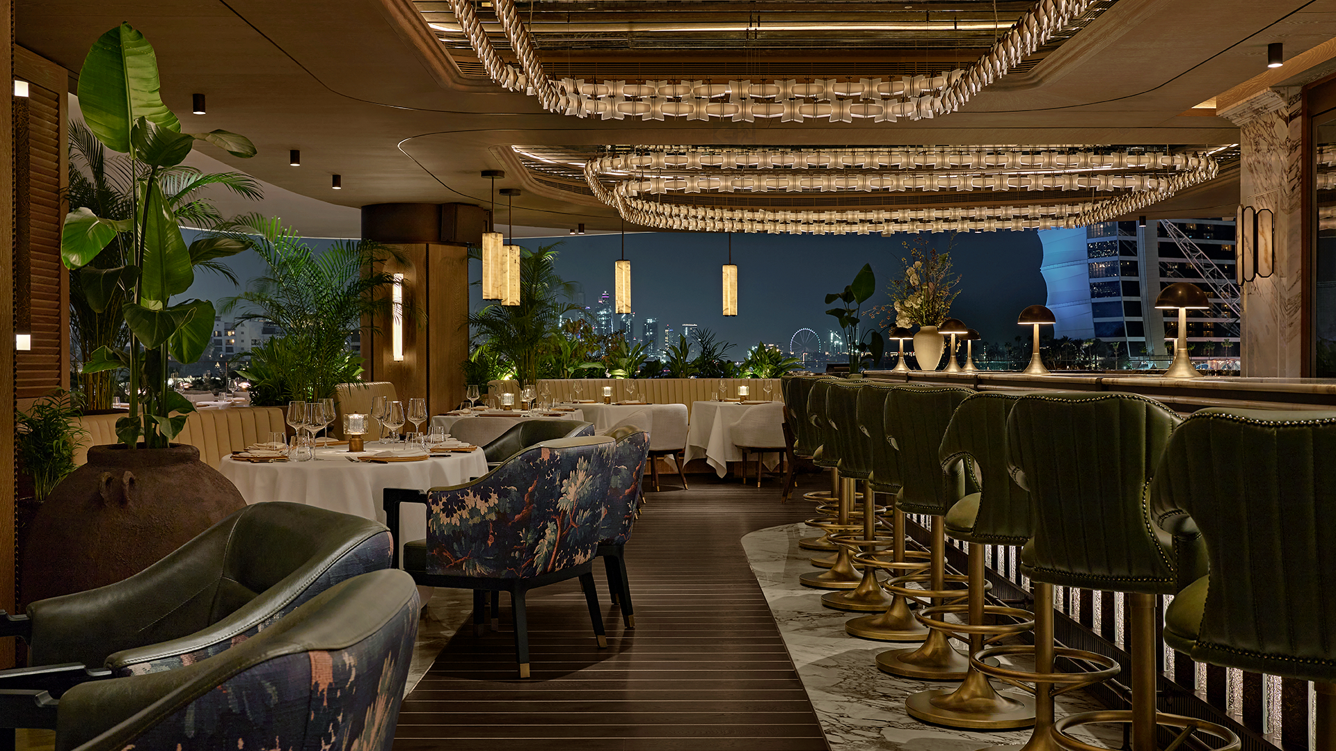 The Cullinan Dubai restaurant turnkey interior fit-out featuring handcrafted marble counters, bespoke wood finishes, statement chandelier, luxury dining interiors, and premium hospitality design Photo Credit: Natelee Cocks